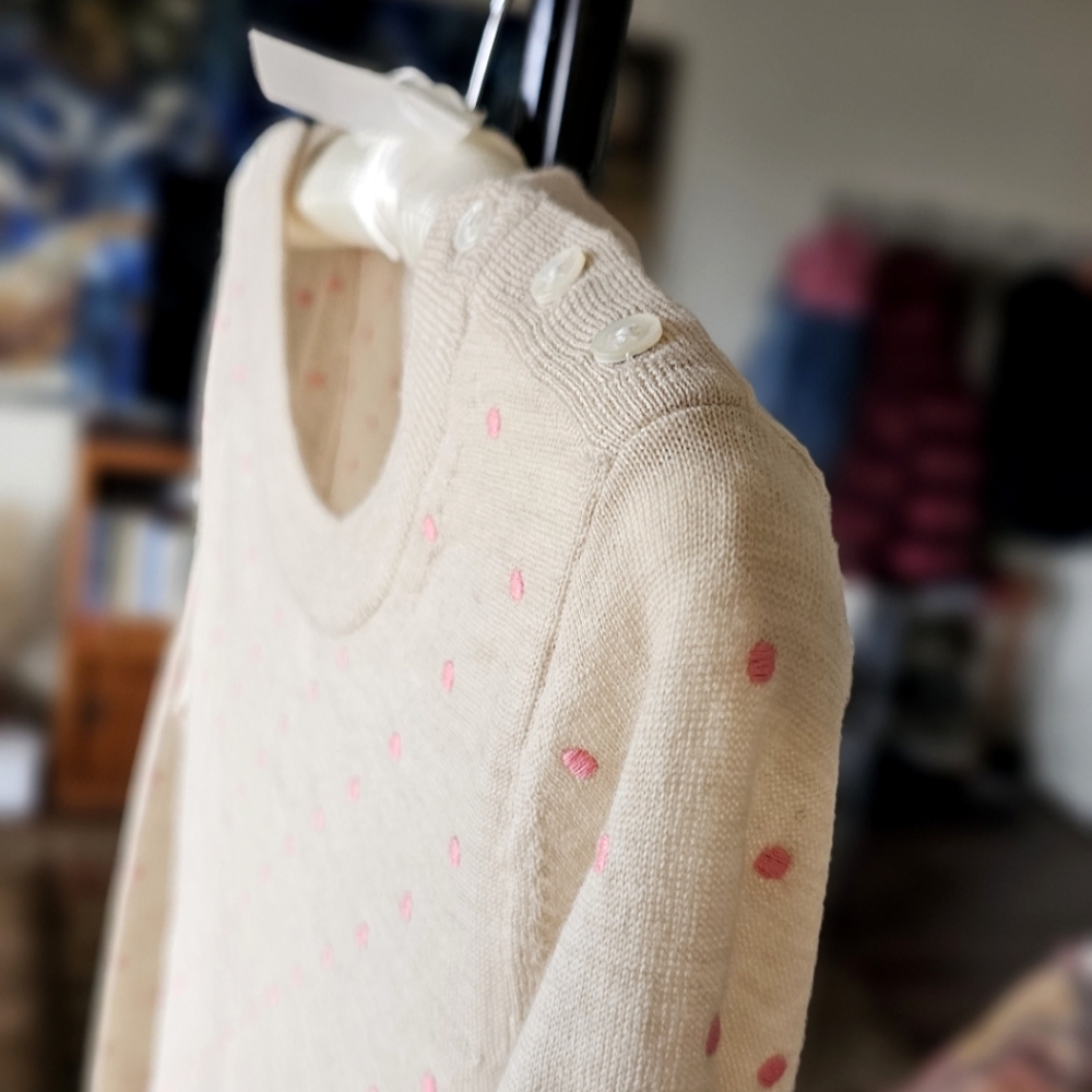 J.Crew Merino Wool Pink Polka Dot Pullover - Picture 5 of 9